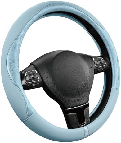 PIC AUTO Steering Wheel Cover, Light Blue Patterned Leather Patchwork Design by PICAUTO