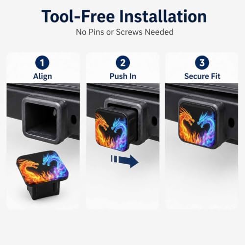 Blue Red Fire Dragon Hitch Cover Receiver Tube Hitch Plug, Tool-Free Install - Image 7