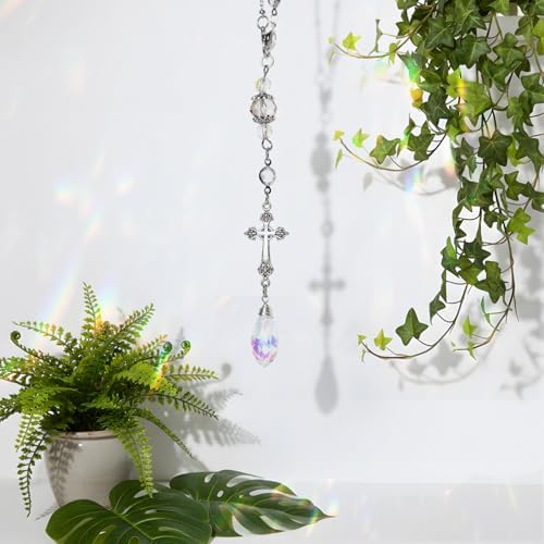 Healing Crystal Rearview Mirror Charm Cross Christian Suncatcher - Image 3