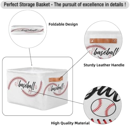 AUUXVA Storage Basket Baseball Stitches Storage Cube Box Sport Baseball Basket - Image 6