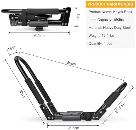 Folding Kayak Roof Rack 2 Pairs, Paddle Boards, Foldable Kayak Roof Carrier - Image 4