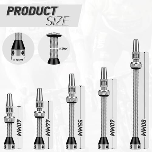 BWSHLF Tubeless Presta Valve Stem 40/44/55/60/65/80/100 mm, Super Light Alloy - Image 4