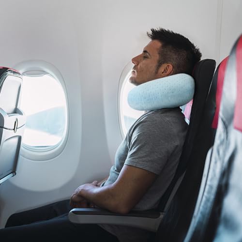 Neck Pillow Travel, Memory Foam Airplane Pillow, Light Blue - Image 7