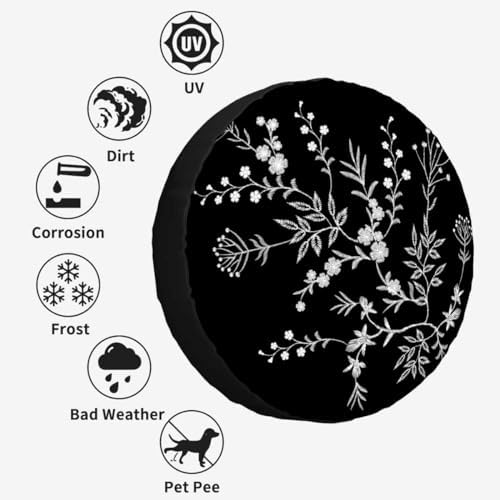 Lace Flowers Spare Tire Cover 15 inch Wheel White Flowers on Black Background - Image 4