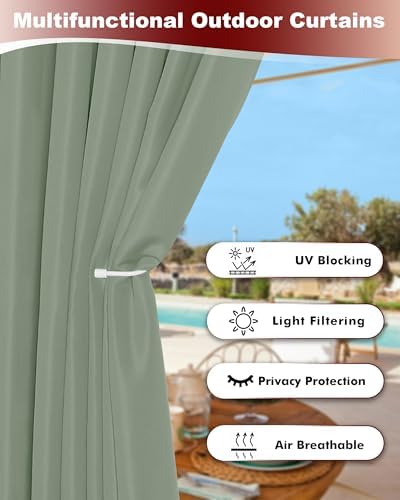 Grommet Outdoor Curtains for Patio Waterproof 8 Pcs 54x95 In Sage Green - Image 4