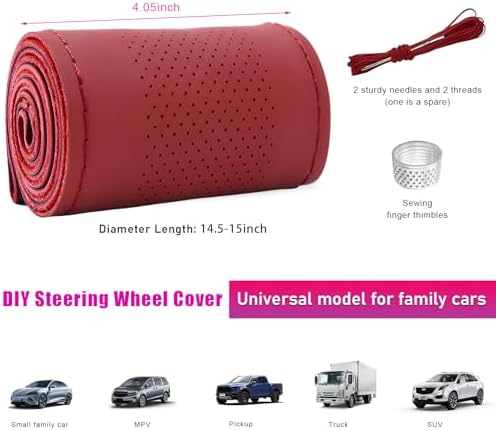 Ziciner Genuine Leather Steering Wheel Cover, Stitch on Wrap, Breathable - Image 2