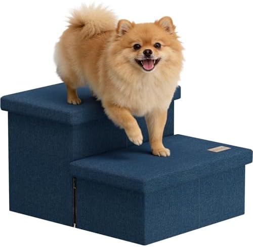 2-Step Wide Dog Stairs with Storage 11" H, Non-Slip Sturdy Pet Steps by Fecuria