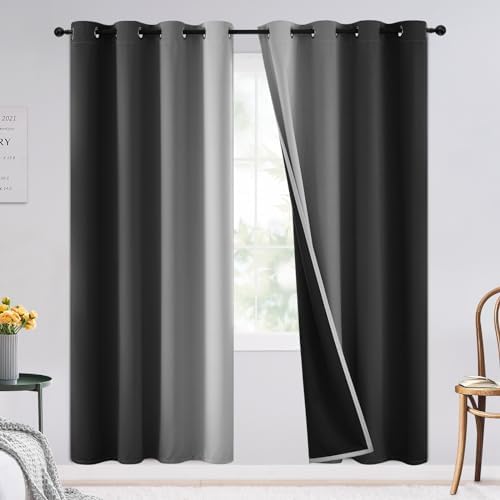 SimpleHome 100% Blackout Ombre Bedroom Curtains Black and Greyish White by SimpleHome