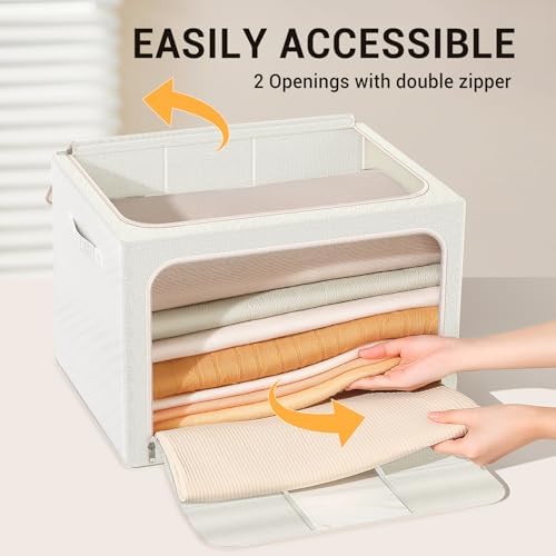 Clothes Storage Bins with Metal Frame, Foldable Clothes Organizers Storage - Image 5