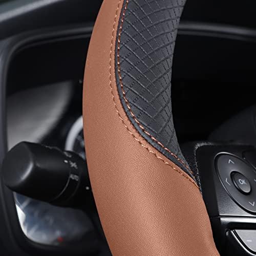Auto Car Genuine Leather Steering Wheel Cover Anti Slip Wrap 15" - Image 4