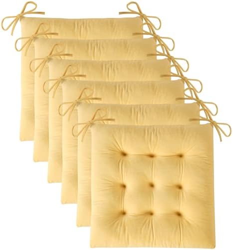 OVOV 6 Pack Chair Cushions for Dining Chairs 15.5"x15.5" Pastel Yellow by OVOV
