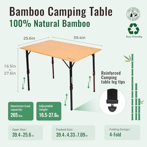 KingCamp Bamboo Folding Camping Table - Image 2