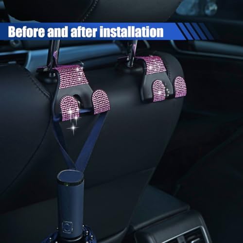 LAINLOY 2PCS Car Seat Headrest Hooks, Shiny Crystal Hanger Holder, Backseat - Image 6