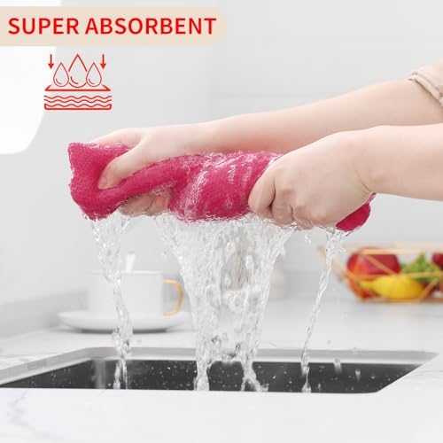 Homaxy 100% Cotton Waffle Weave Kitchen Dish Cloths 6-Pack, Hot Pink - Image 3