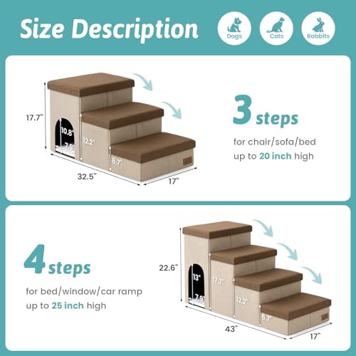 COZY KISS Dog Stairs with Storage, 17.7" H Dog Steps with Condo - Image 3