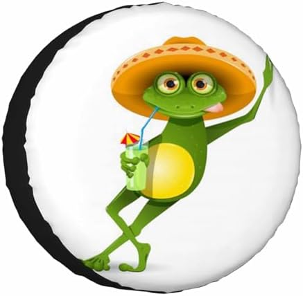 Green Frog Spare Tire Cover Wear Sombrero and Drink a Cocktail Summer Beach by NOMEDOGYIM