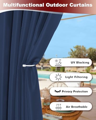 Grommet Outdoor Curtains for Patio Waterproof 8 Pcs 54x108 In Navy - Image 3