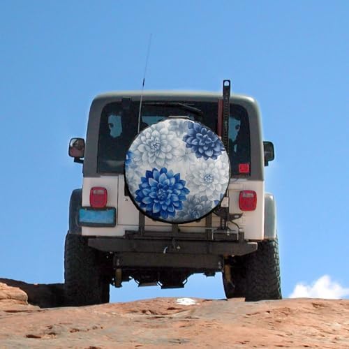 Camper Spare Tire Cover Blue and Grey Dahlia Flower Polyester Universal Spare - Image 5