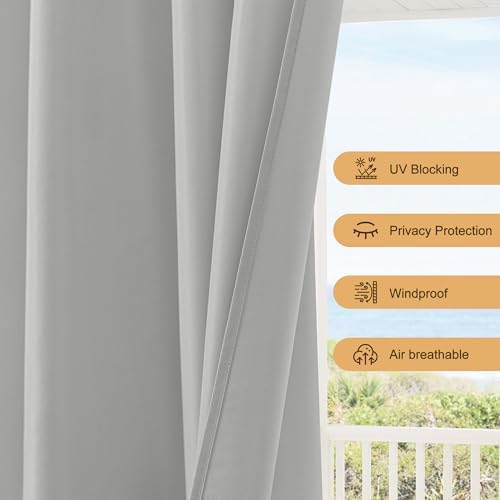 Outdoor Curtains for Patio Waterproof Rod Pocket 4 Pcs 54x84 Silver Grey - Image 4