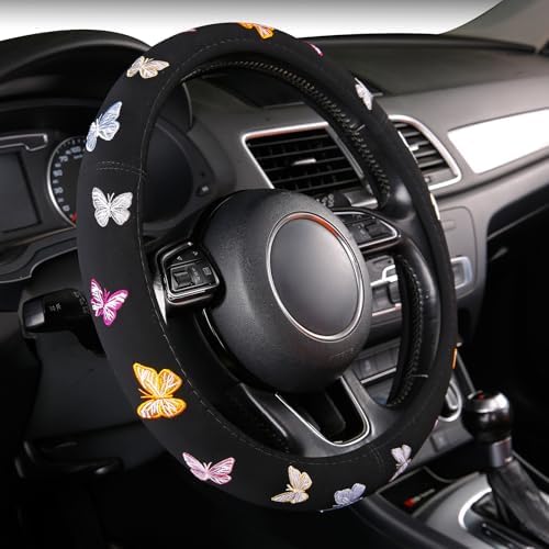 Embroidery Cute Steering Wheel Cover Stitched Butterfly Girly, Sweat Absorption - Image 2