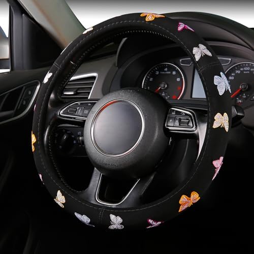 Embroidery Cute Steering Wheel Cover Stitched Butterfly Girly, Sweat Absorption - Image 4