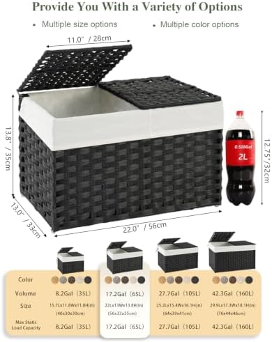 SETVSON Storage Basket with Lid PE Rattan Woven Storage Bins, 65L Black - Image 2