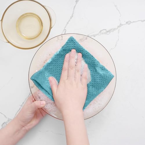 Homaxy 100% Cotton Waffle Weave Kitchen Dish Cloths 18-Pack, Lake Blue - Image 4