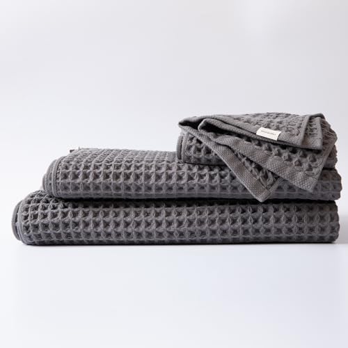 Luxury Organic Japanese Cotton Waffle Bath Towel | Thick, Quick Dry Bathroom by KOSMU
