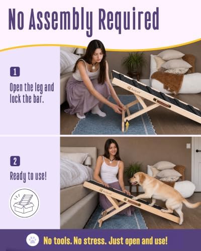 Dog Ramp for Bed, Adjustable Pine Wood Ramp for Small & Medium Dogs - Image 6