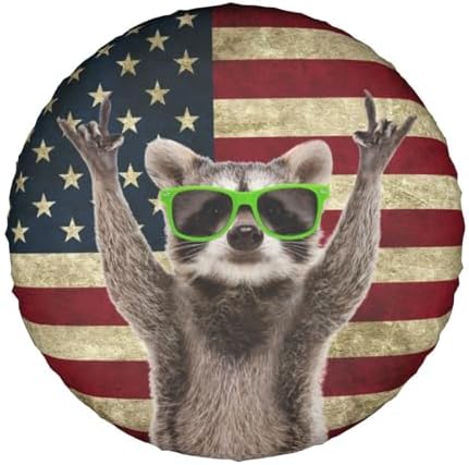 Spare Tire Covers for Trailers, Funny Raccoon Rock Flag USA Wheel Protectors - Image 7