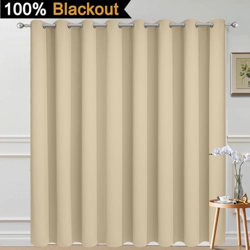 Yakamok Beige 100% Blackout Patio Door Curtain Panels W100 x L84, 1 Panel - Image 2
