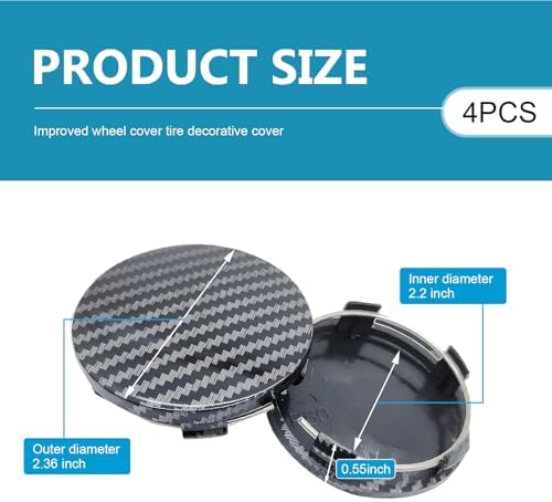 4PCS Car Wheel Hub Center Caps, 2.36" OD 2.2" ID Wheel Center Caps, Carbon - Image 2