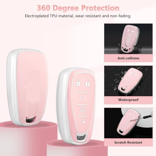PIFOOG Key Fob Cover for Chevy Pink Soft TPU 5 Button Car Keys Case Shell Bling - Image 4