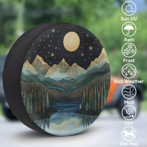 Spare Tire Cover for RV Trailer, Mountains Moon Nature Waterproof Sun Leather - Image 3