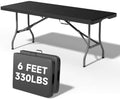 6 Foot Folding Table Black, Sturdy 330LBS Capacity, Reinforced Steel Legs by OrtusCollective