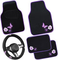 CAR PASS Butterfly Steering Wheel Cover and Waterproof Car Floor Mats, Sedans by CARPASS