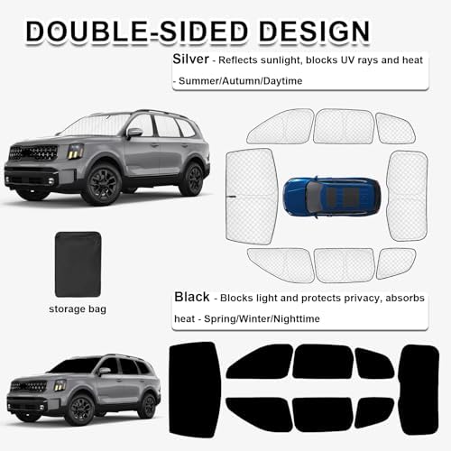 KMF 8pcs Thicken Sun Shades for KIA Telluride 2020-2025 2026 Accessories - Image 4