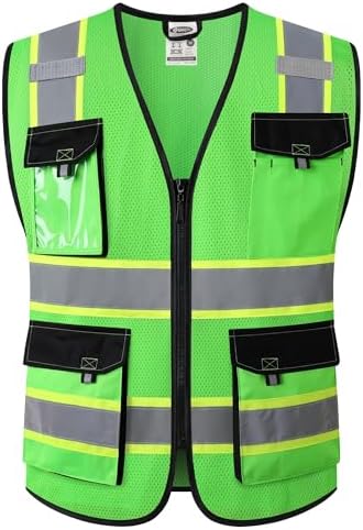 JKSafety Safety Vest for Men Women Hi Vis Reflective Vest JK220 Green S by JKSafety