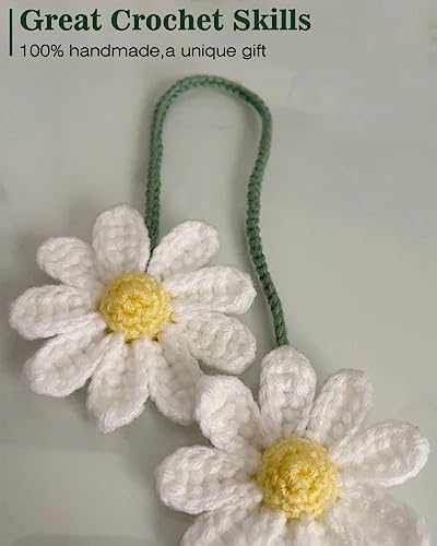 Crochet Daisy Car Accessories for Women Cute Rear View Mirror Hanging Charm - Image 5
