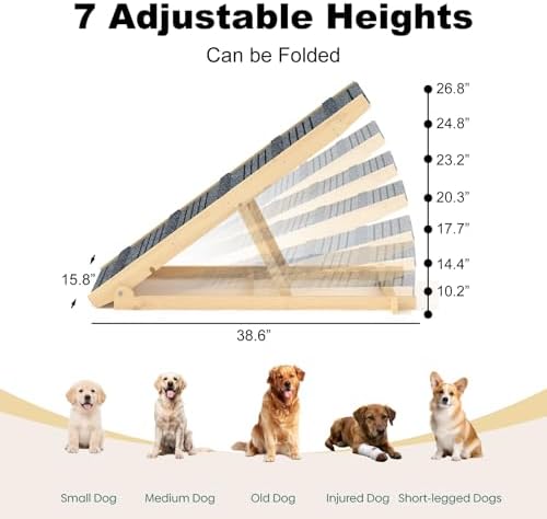 TIMHAKA Dog Ramp for Bed with 7 Adjustable Heights, Supports Up to 150lbs - Image 2