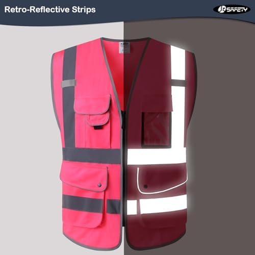 JKSafety Safety Vest for Men Women Reflective Hi Vis JK150 Pink L - Image 4