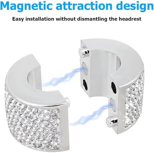4PCS Crystal Rhinestone Bling Car Headrest Collars, Automotive Magnetic - Image 6
