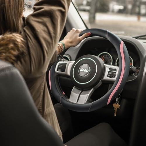 Szttswamp Car Steering Wheel Cover, Microfiber Leather Pink 14.5-15 Inch - Image 2