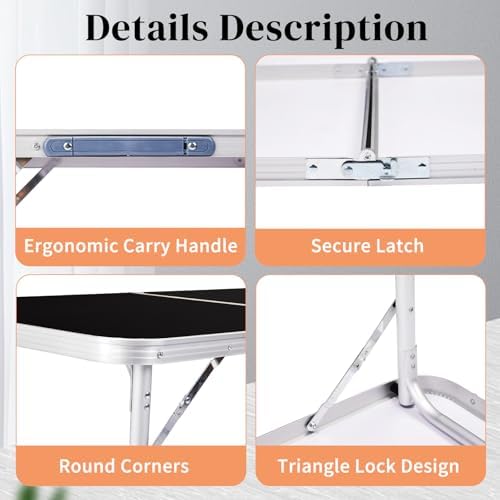 3.0 Ft Folding Portable Camping Table Black - Image 6
