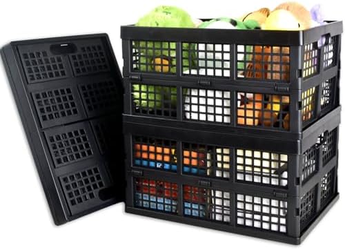 CONLI 3 Pack 34L Large Plastic Folding Crates by CONLI