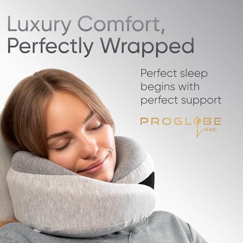 Proglobe Luxe Memory Foam Travel Pillow, Organic Cotton Cover, Light Gray - Image 2