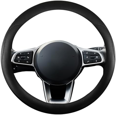 Leather Car Steering Wheel Cover, Breathable Laser-Perforated, Pure Black by TRROCC