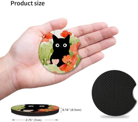 Car Coasters for Cup Holders, Balck Cat Cute Car Assecories for Women, 2.75" - Image 4
