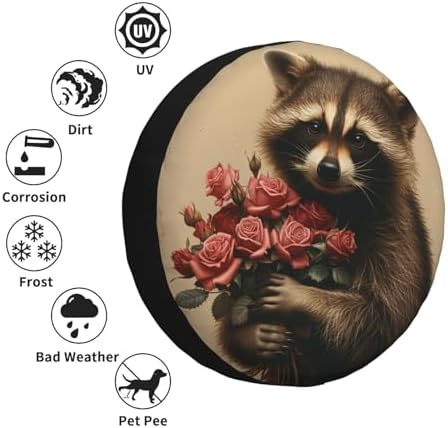 Funny Raccoon Spare Tire Cover Raccoon Holding A Boquet of Roses Wheel Protector - Image 5