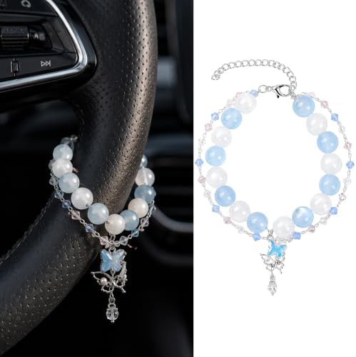 Steering Wheel Rosary, Butterfly Rosary Rearview Mirror Charm Crystal Decor by CRASHOT